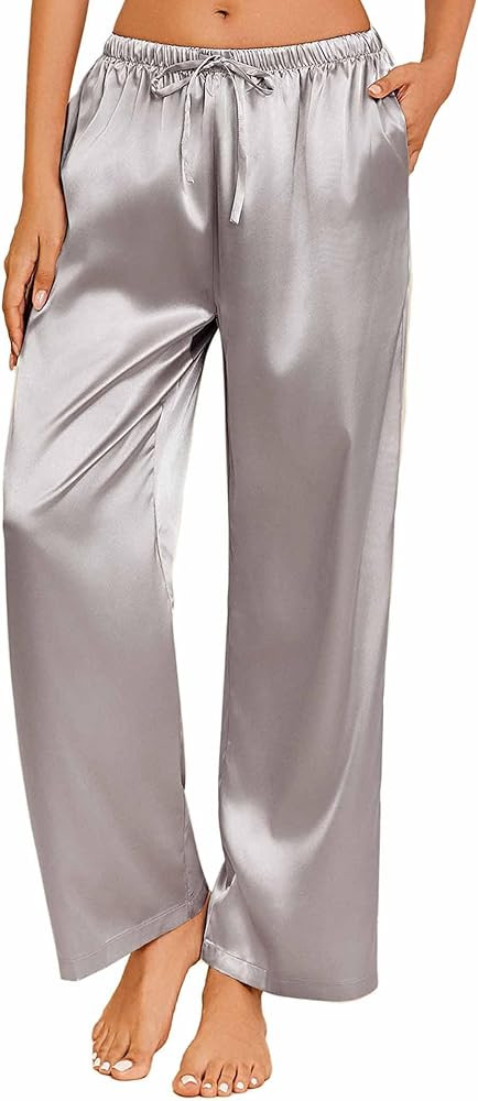 Ekouaer Womens Silk Satin Pajama Pants Casual Loose Lounge Pants Drawstring Elastic Waist Wide Le... | Amazon (US)
