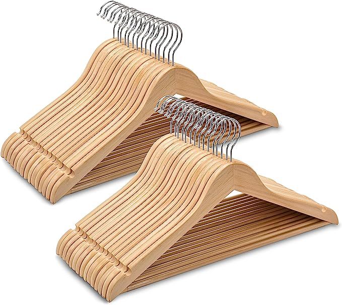 Amber Home Solid Wood Suit Coat Hangers 30 Pack, Smooth Natural Finish Wooden Dress Hangers with ... | Amazon (US)