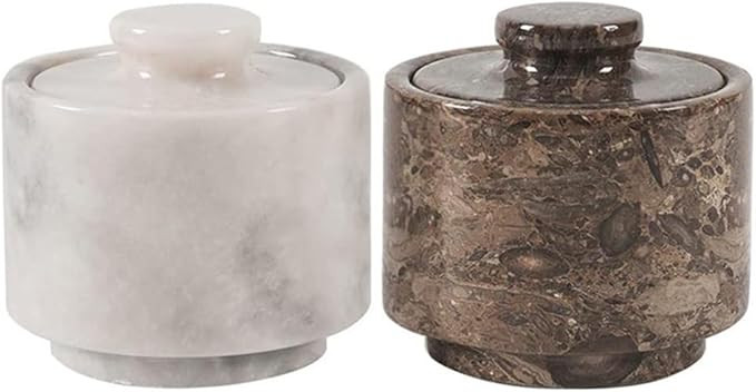 Marble Salt Cellar 3 Inches White and Oceanic Salt Holder with Lid Set of 2, Handmade Salt and Pe... | Amazon (US)