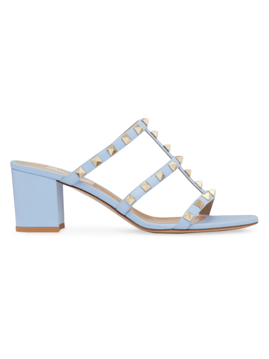 Rockstud Calfskin Leather Slide Sandals 60MM | Saks Fifth Avenue