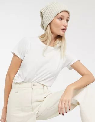 Weekday Pull ribbed beanie in off-white | ASOS UK