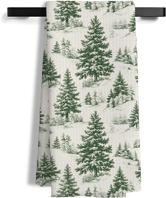 Vintage Christmas Tree Kitchen Towels, Christmas Green Toile De Jouy Decorative Hand Towels for B... | Amazon (US)