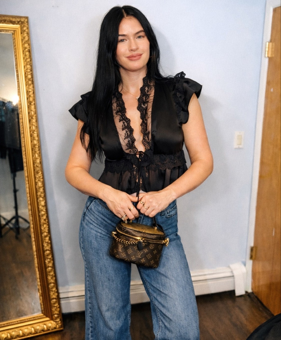 date night outfits, romantic lace and satin  new in H&M top, you could always wear a camisole underneath, so pretty and also come in a cream color, runs small.I'm wearing a sticky bra underneath here 

#LTKgrwm #LTKValentine #LTKootd