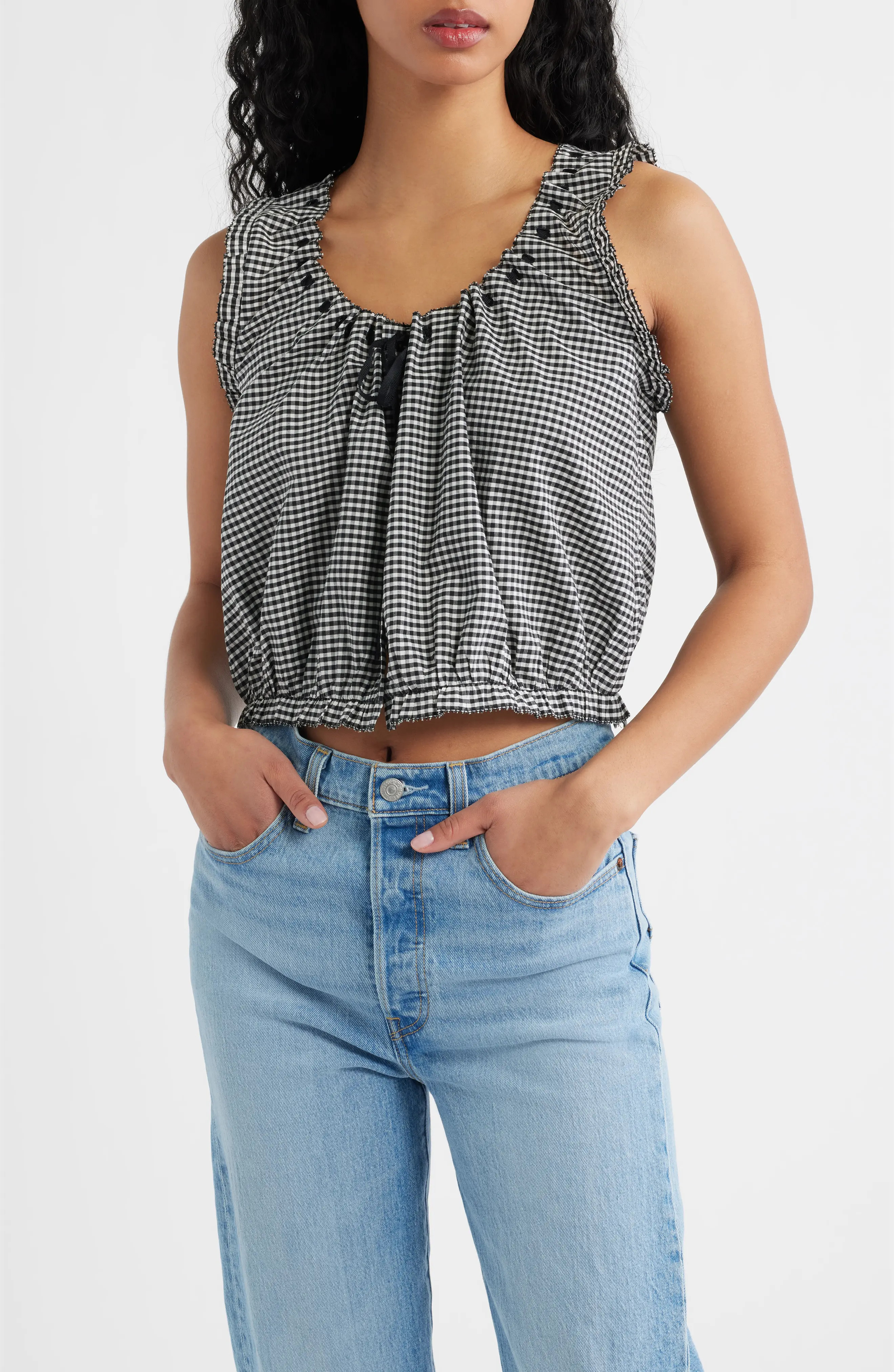 DÔEN Traveler Organic Cotton Gingham Top in Mulberry La Maddalena Gingham at Nordstrom, Size Medium | Nordstrom