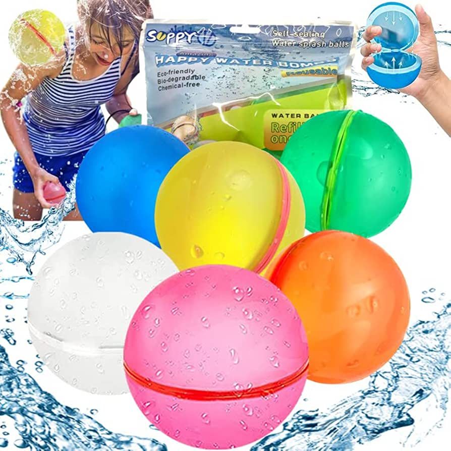 KISKISBY Reusable Water Balloons Water Bombs Splash Ball Quick Fill Self-Sealing Refillable Water... | Amazon (US)
