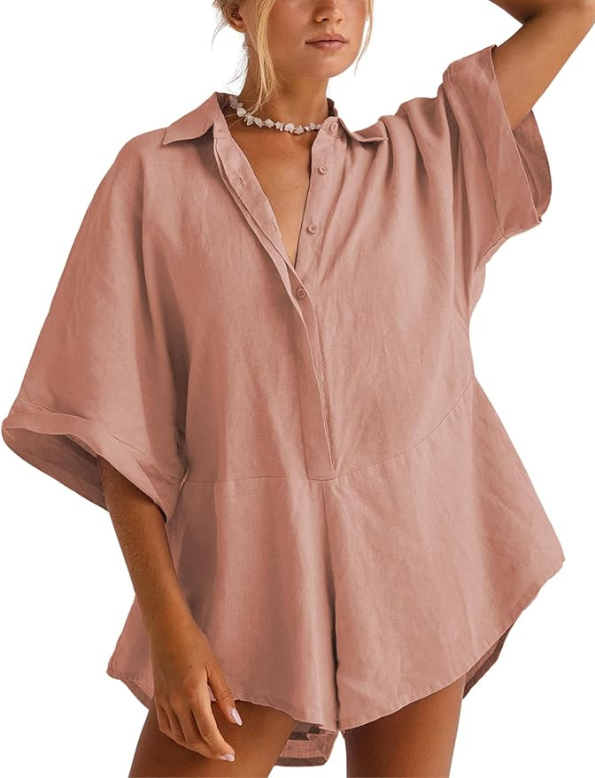 Summer Romper for Women Loose Beach Romper Cover Up Vacation Boho Overall Shorts 2025 | Amazon (US)