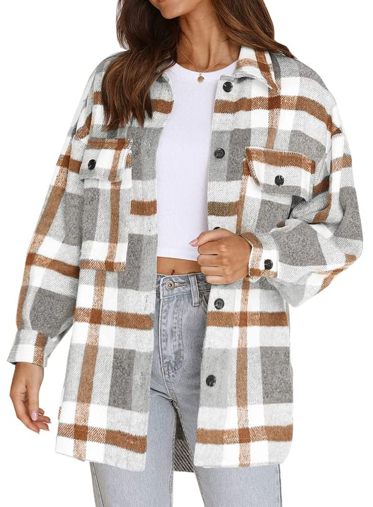 ROSVIGOR Flannel Shirts for Women Plaid Jacket Long Sleeve Button Down Shacket Chest Pocketed Shi... | Walmart (US)