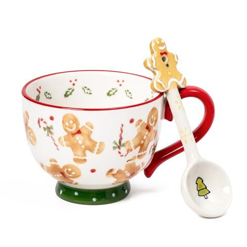 GQIRIL Christmas Ceramic Coffee Mug - 15 OZ Merry Christmas Gingerbread Man Coffee Cup with Spoon, Xmas Themed Tea Milk Drinking Mugs, Winter Holiday Cups Funny Gift for Women Men Children Kids Family | Amazon (US)