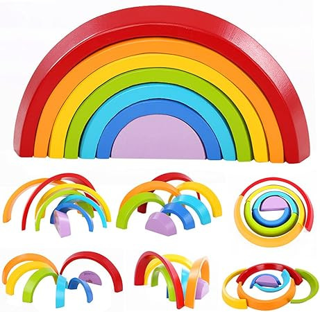 Lewo Wooden Rainbow Stacking Game Learning Toy Geometry Building Blocks Educational Toys for Kids... | Amazon (US)