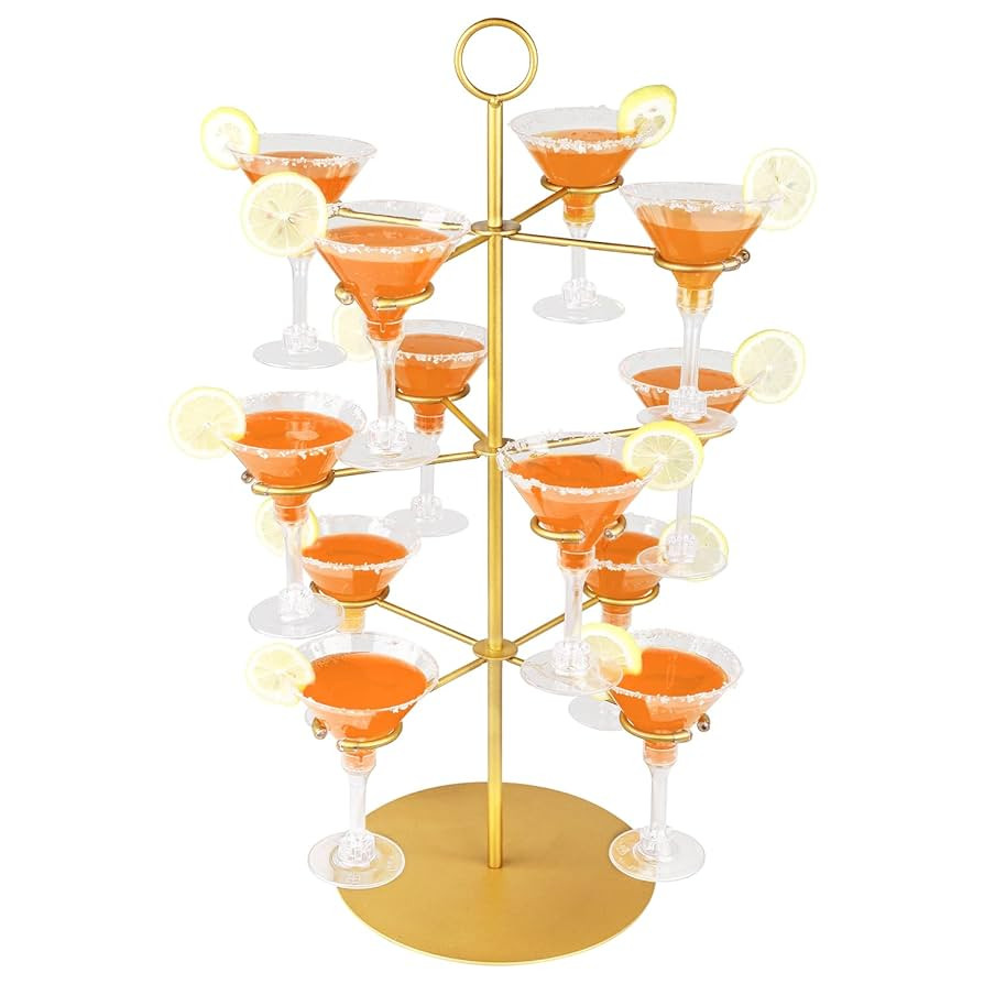 QPIX DIGITAL Champagne Tower,Metal Cocktail Tree Stand 3 Tier - 12 Holders For Champagne, Cocktai... | Amazon (US)