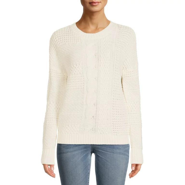 Time and Tru Women's Mixed Stitch Pullover Sweater, Sizes XS-XXXL | Walmart (US)
