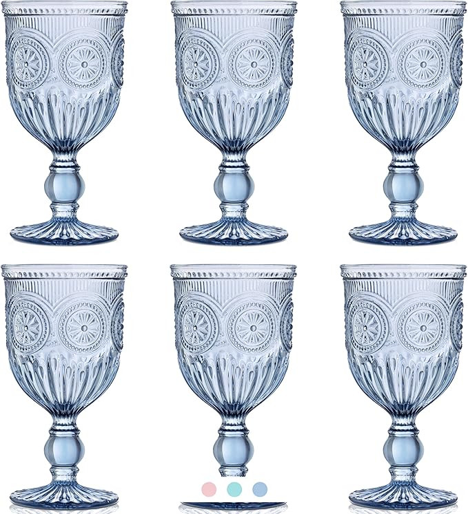 Blue Wine Glasses set of 6 blue glass goblets blue glasses drinking wine glass set for lovers of ... | Amazon (US)
