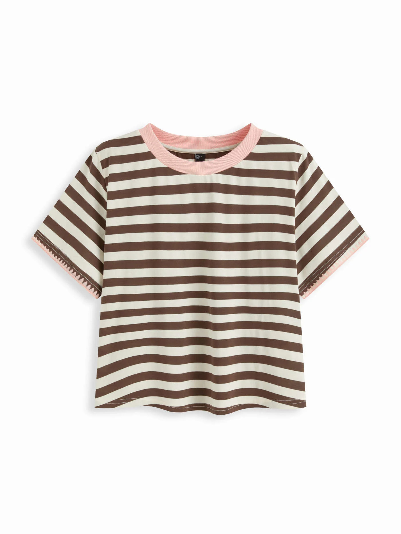 Knit Fabric Cotton-blend Round Neckline Stripe Tee Curve & Plus For Daily Casual | Cider