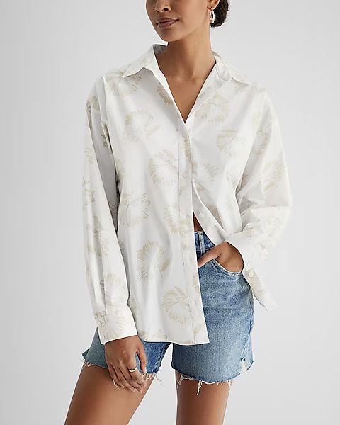 Cotton-Blend Floral Boyfriend Portofino Shirt | Express