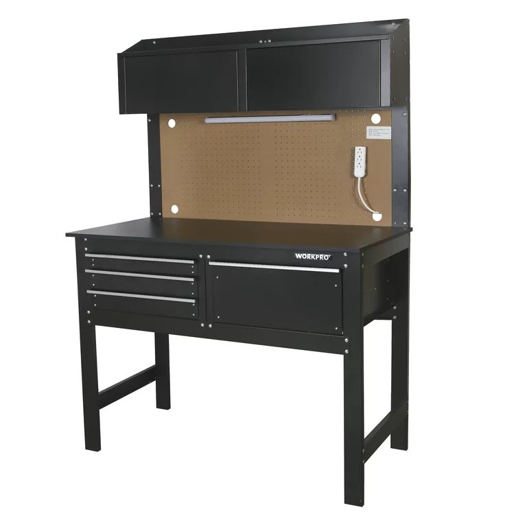 WORKPRO 2-in-1 48-Inch Workbench and Cabinet Combo with Light, Steel, Wood | Walmart (US)