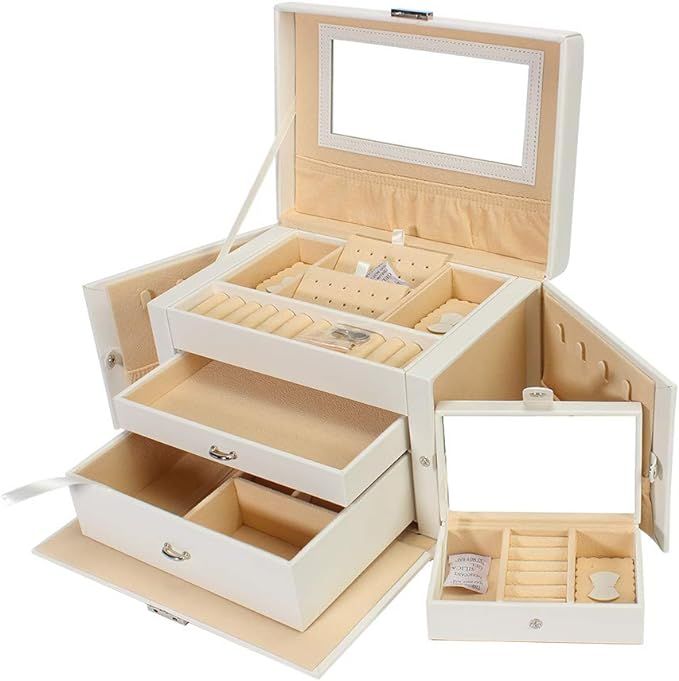 GUKA Jewelry Box for Women, Jewerly Case with 2 Drawers, Leather Design Lockable Jewelry Case wit... | Amazon (US)