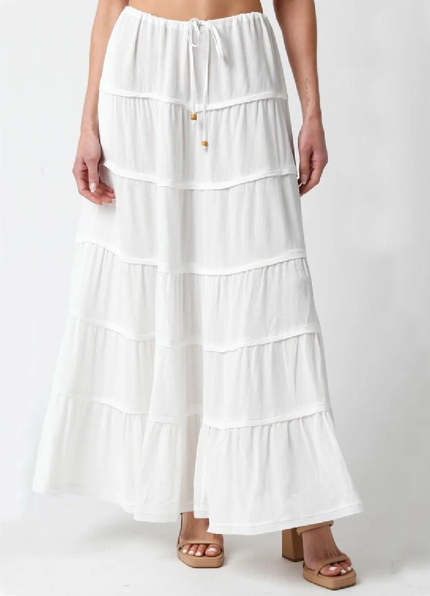 Milos White Tiered Maxi Skirt | Boho Pink