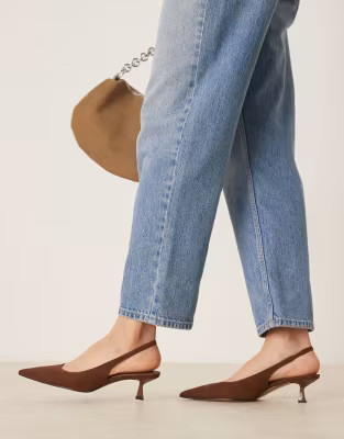 ASOS DESIGN Stroll slingback mid heeled shoes in brown suedette | ASOS (Global)