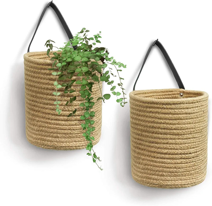 Goodpick 2pack Jute Hanging Basket - Small Woven Fern Hanging Rope Basket Flower Plants Wall Bask... | Amazon (US)