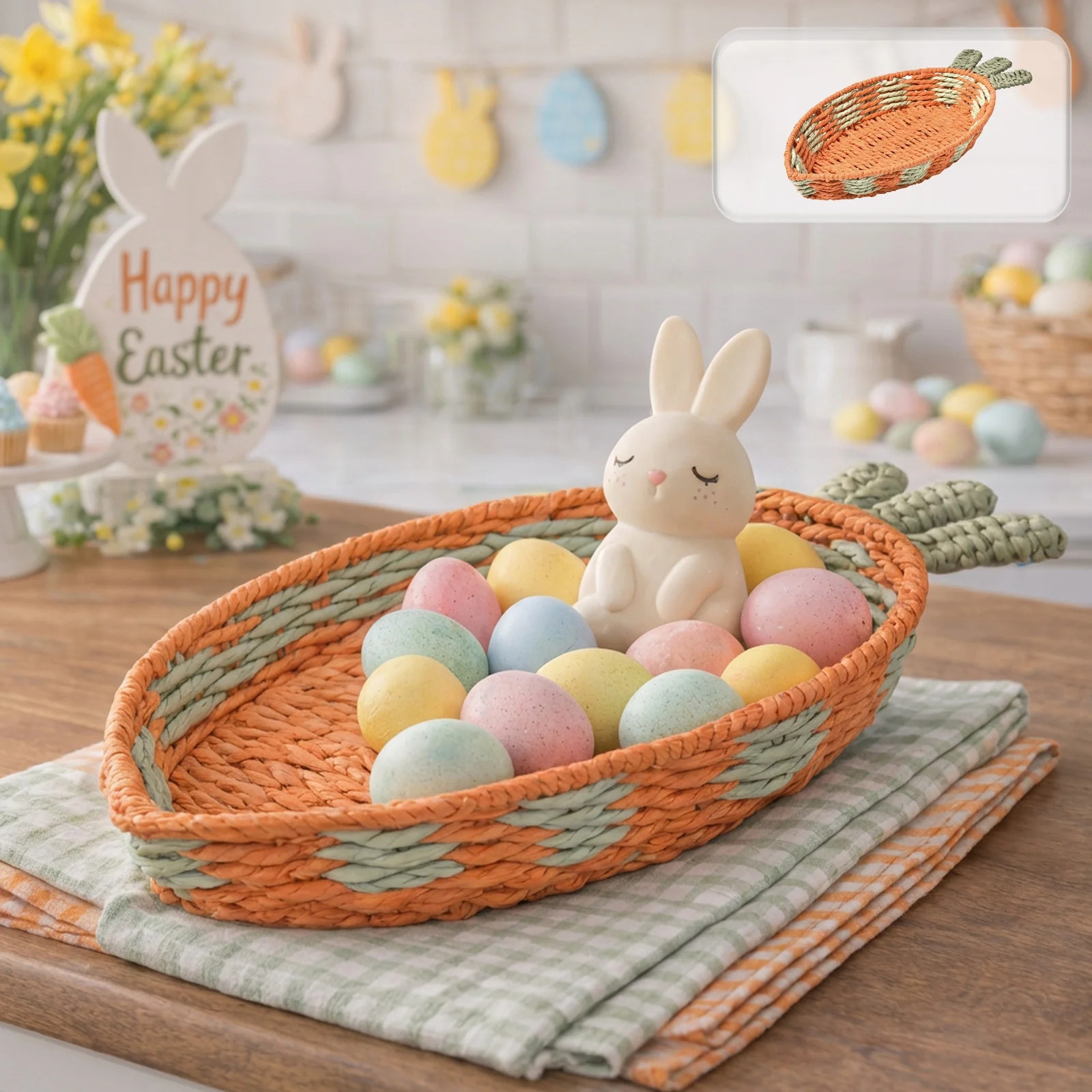 Easter Carrot-Shaped Woven Basket, Decorative Serving Tray for Fruits & Snacks, Spring Holiday Ta... | Walmart (US)
