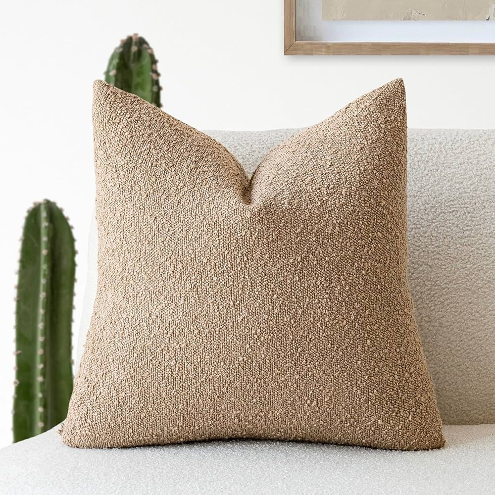 Foindtower Decorative Textured Boucle Throw Pillow Covers Accent Solid Pillow Cases Neutral Soft ... | Amazon (US)