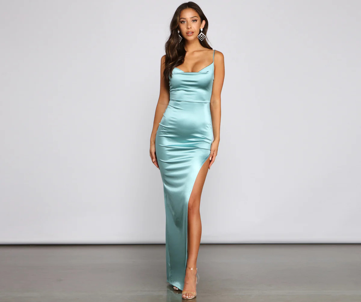 Lolita High Slit Satin Dress | Windsor Stores