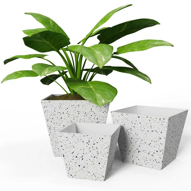 X Home 3 Pcs Large Square Resin Flower Planters with Drainage Holes, 8"/10"/12" Modern Garden Pot... | Walmart (US)