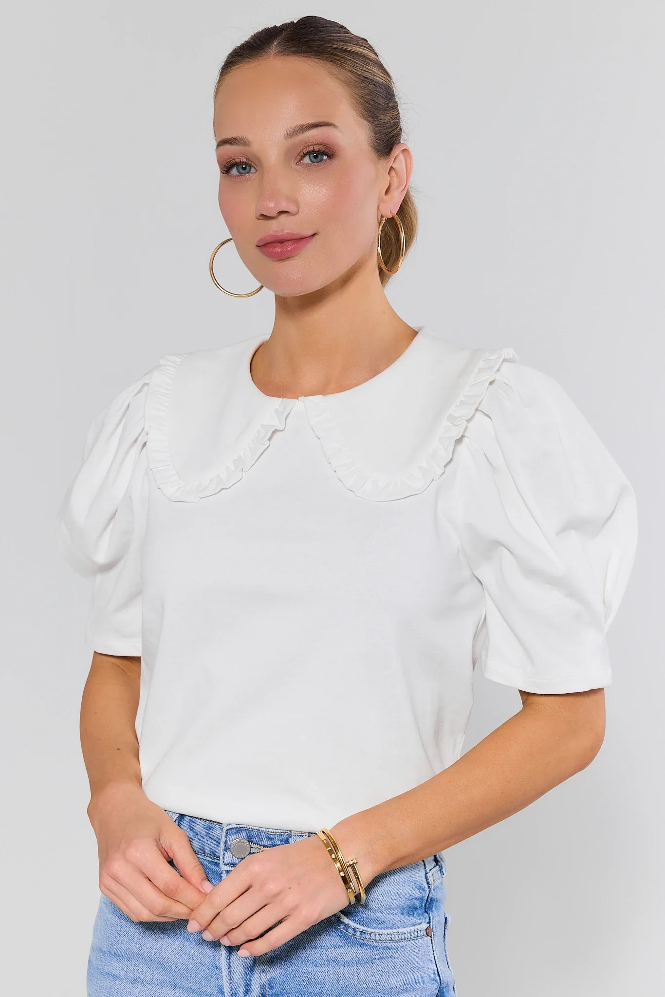 Heather White Peter Pan Collar Top | Avara