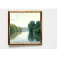 Oil Painting Landscape Fine Art Print Misty Lake Neutral Green Wall Oil Coutryside | Etsy (US)