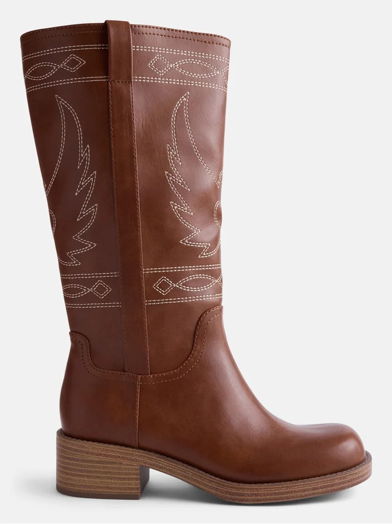 No Boundaries Women's Bird Embroidered Block Heel Boots | Walmart (US)