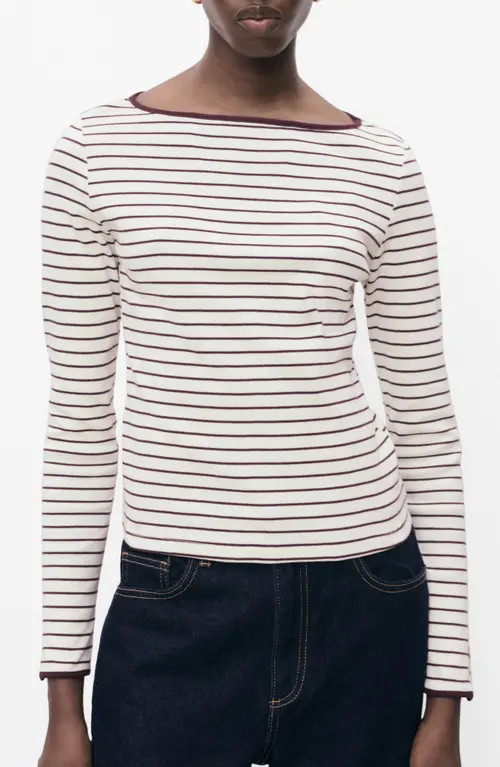 MANGO Porta Stripe Cotton Long Sleeve T-Shirt in Burgundy at Nordstrom, Size Small | Nordstrom