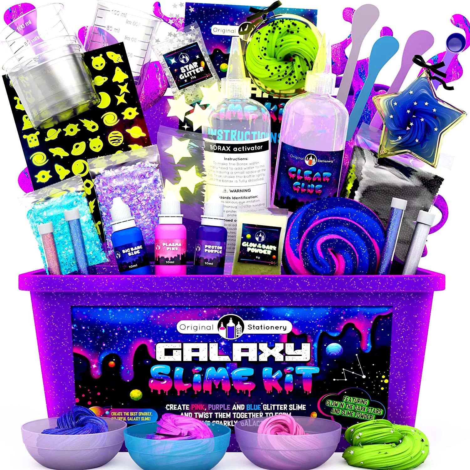 Original Stationery Galaxy Slime Kit with Glow in The Dark Stars & Slime Powder to Make Glitter S... | Walmart (US)