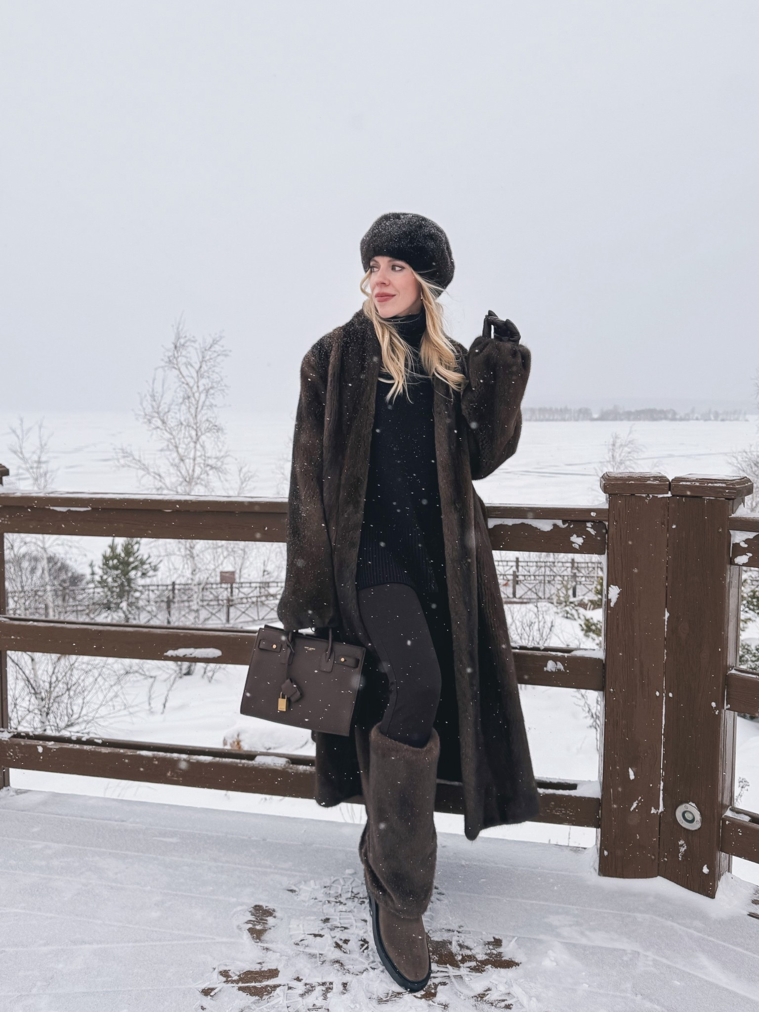 Monochrome brown winter look with long fur coat, Zara dark brown leggings, Zara tall fur boots

#LTKFindsUnder50 #LTKOver40 #LTKSeasonal