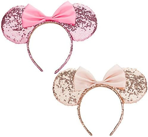 Mouse Ears headband,Calar Set of 2 Sequin Headband Butterfly Glitter Hairband for Baby Show Headw... | Amazon (US)