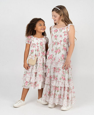 Girls' 2T-6X Twin Print Floral Chiffon Smocked Puff Sleeve Dress | Macy's