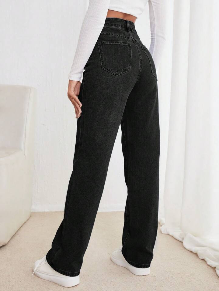 SHEIN Frenchy High Waisted Straight Leg Jeans | SHEIN