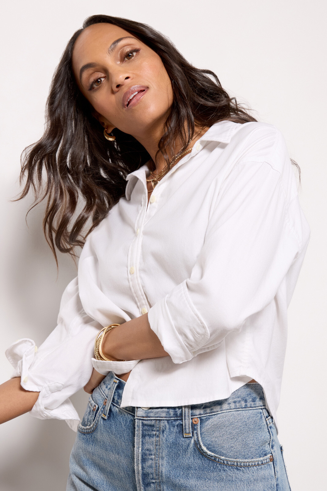 Stretch Oxford Crop Shirt | Evereve