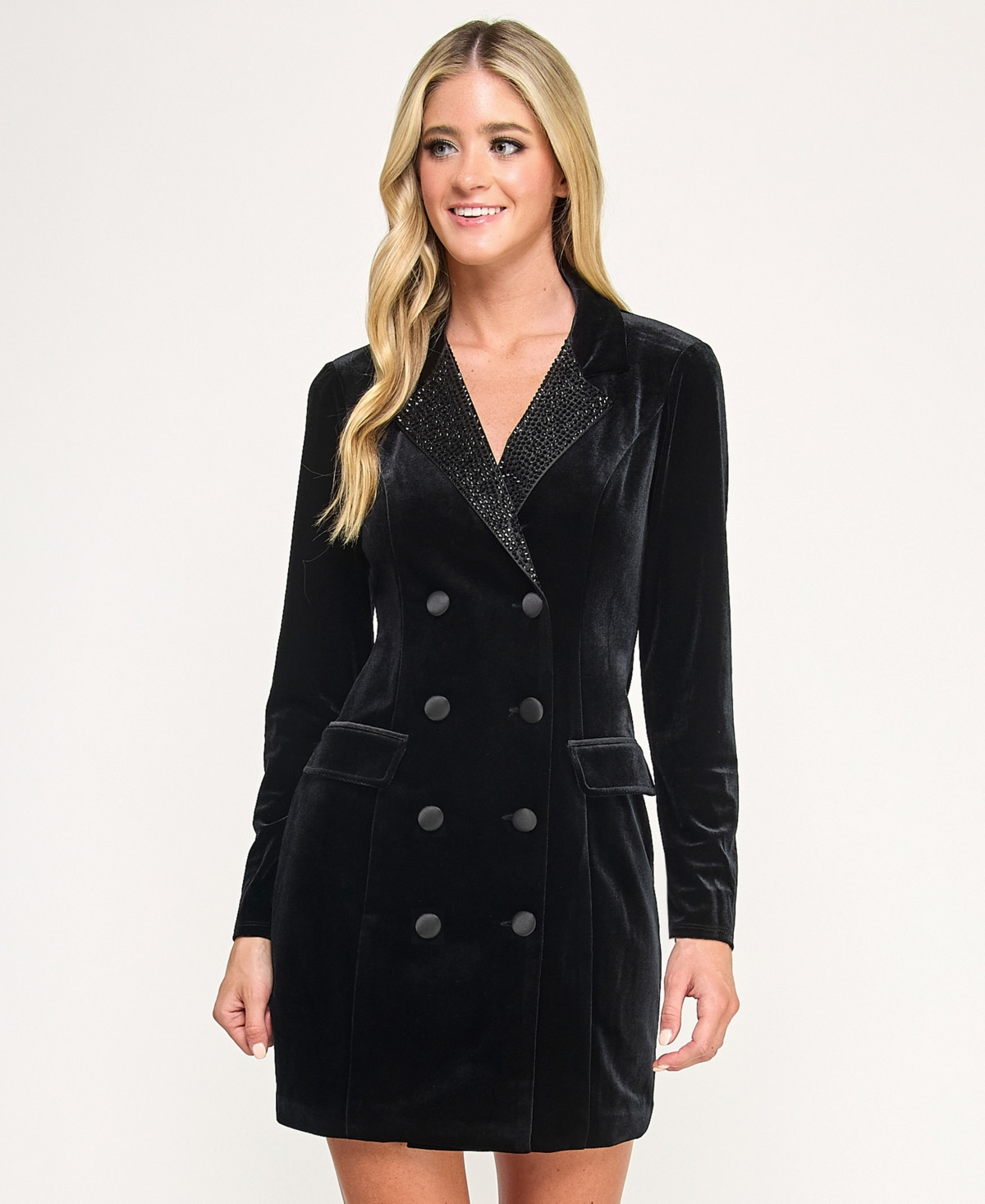 City Studios Women's Velvet Short Collar Tuxedo Blazer Dress - Black | Macy's