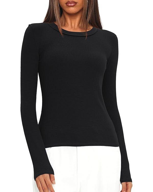 Darong Long Sleeve Shirts for Women Fall Fashion Crew Neck Basics Crop Tops Slim Fitted Y2K Tops ... | Amazon (US)