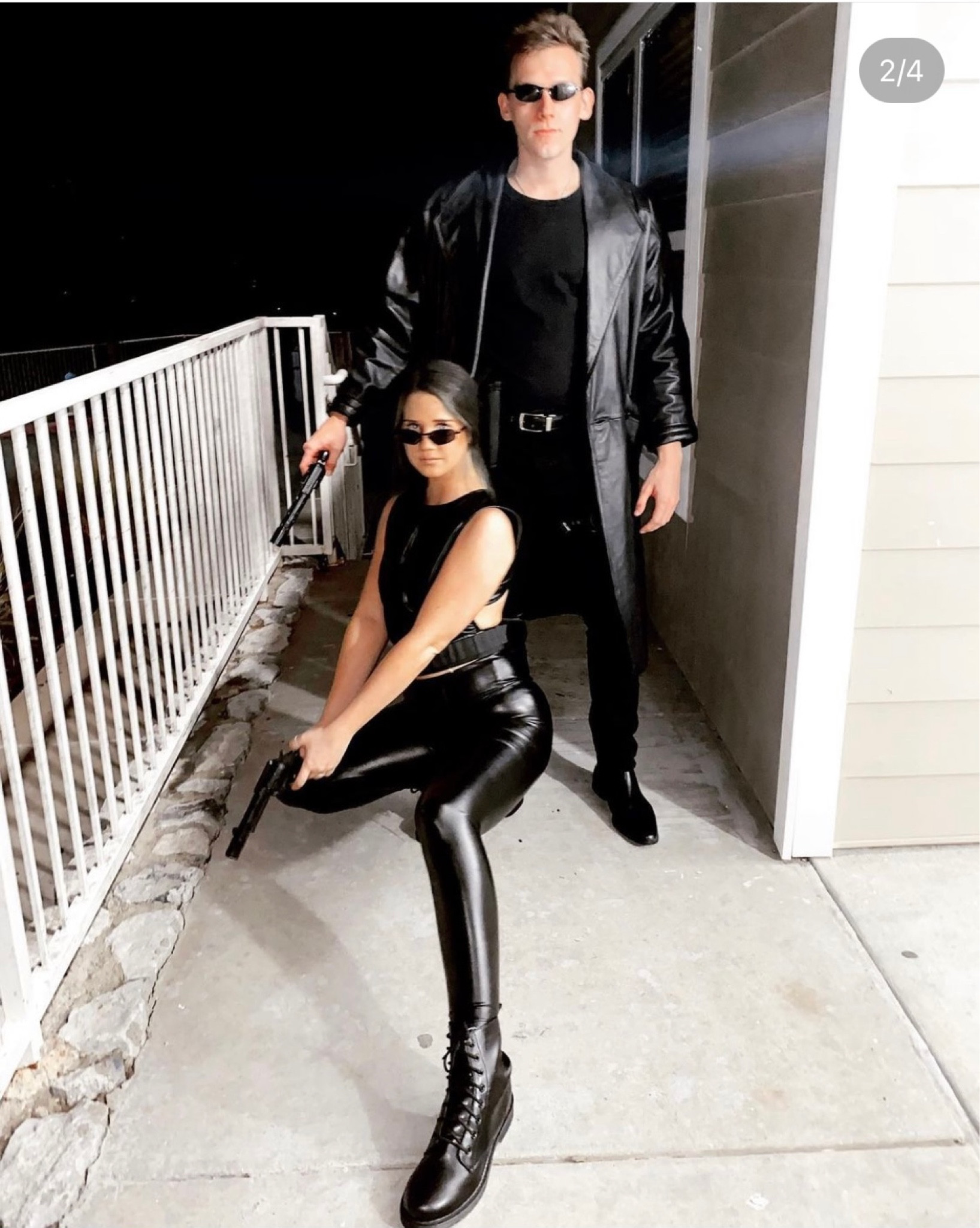 Trinity and neo from the matrix cute couple Halloween costume 
Easily spray paint toy gu*s! I couldn’t find my exact top but I got it from forever 21 and found some even better alternatives! 

#LTKHalloween #LTKHoliday #LTKSeasonal
