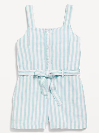 Sleeveless Linen-Blend Tie-Front Romper for Girls | Old Navy (US)