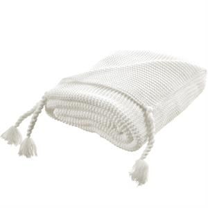 Tianna Ivory Acrylic 50x60 Inches Wool-like Tassels Knit Throw Blanket | Cymax