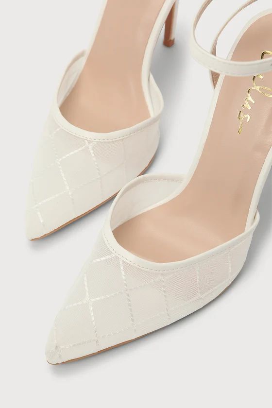 Louize White Embroidered Ankle-Strap Heels | Lulus (US)