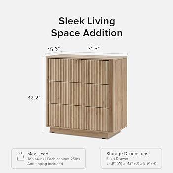 mopio Brooklyn 3 Drawer Dresser for Bedroom, Mid Century Modern Chest of Drawers, Wood Tall Night... | Amazon (US)