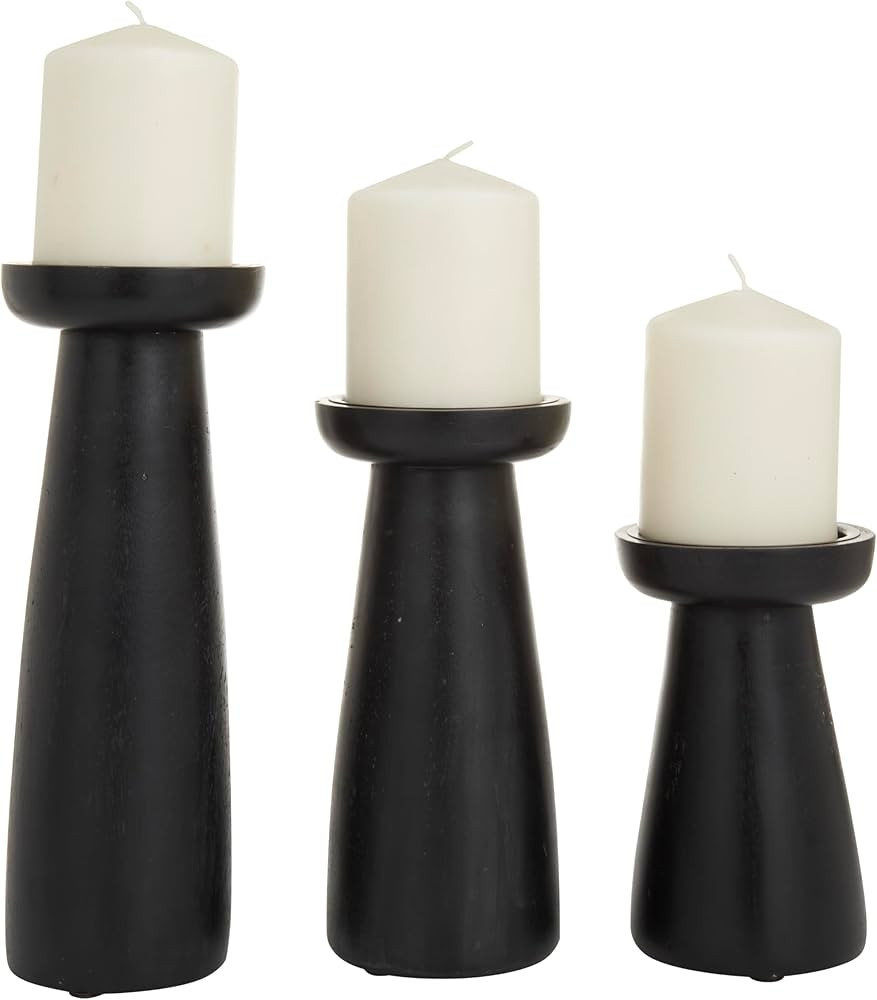 Deco 79 Mango Wood Decorative Candle Holder Pillar Candle Stand, Set of 3 Candlestick Holder 10",... | Amazon (US)