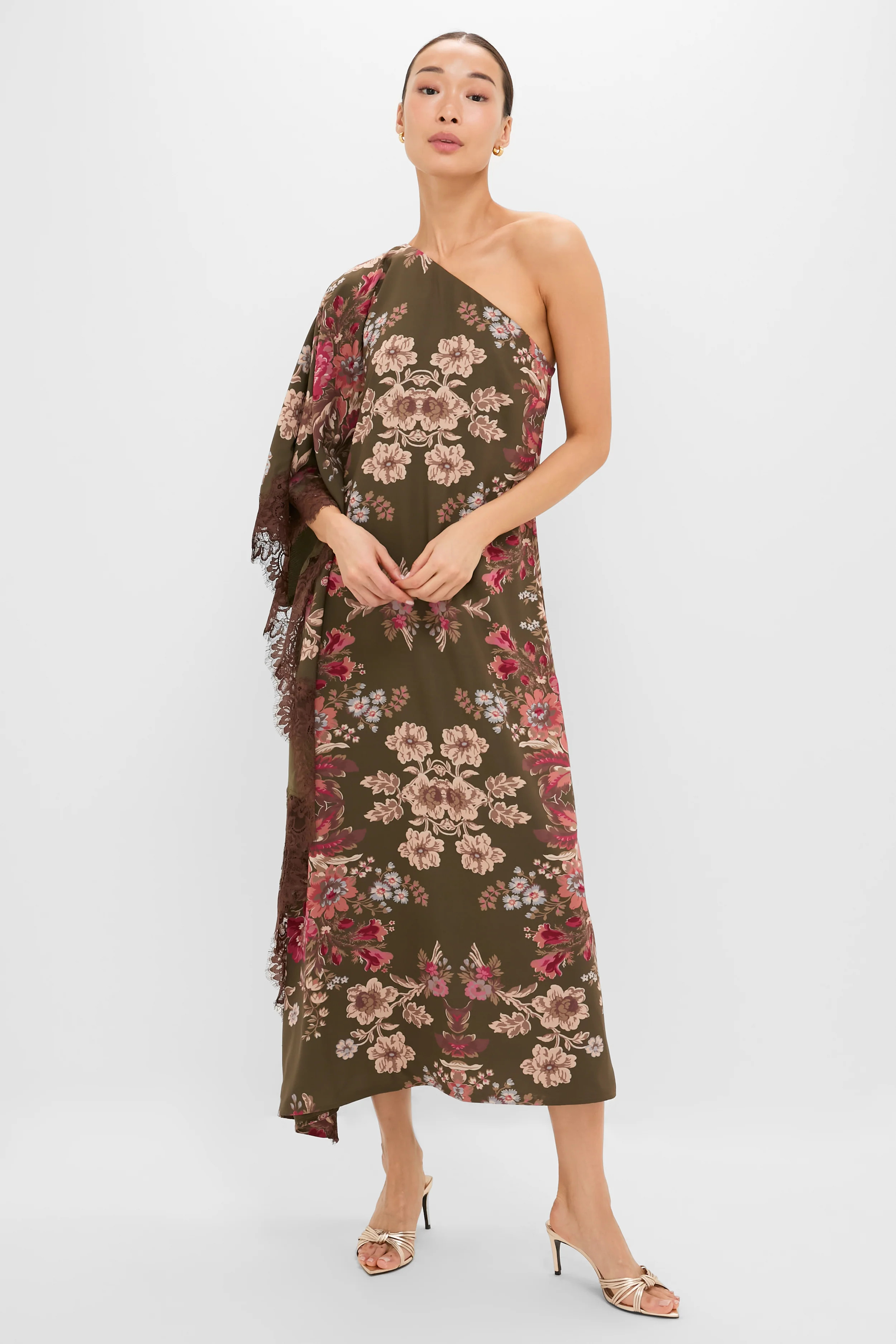 Olive Ornate Lace Floral One Shoulder Isla Dress | Tuckernuck (US)