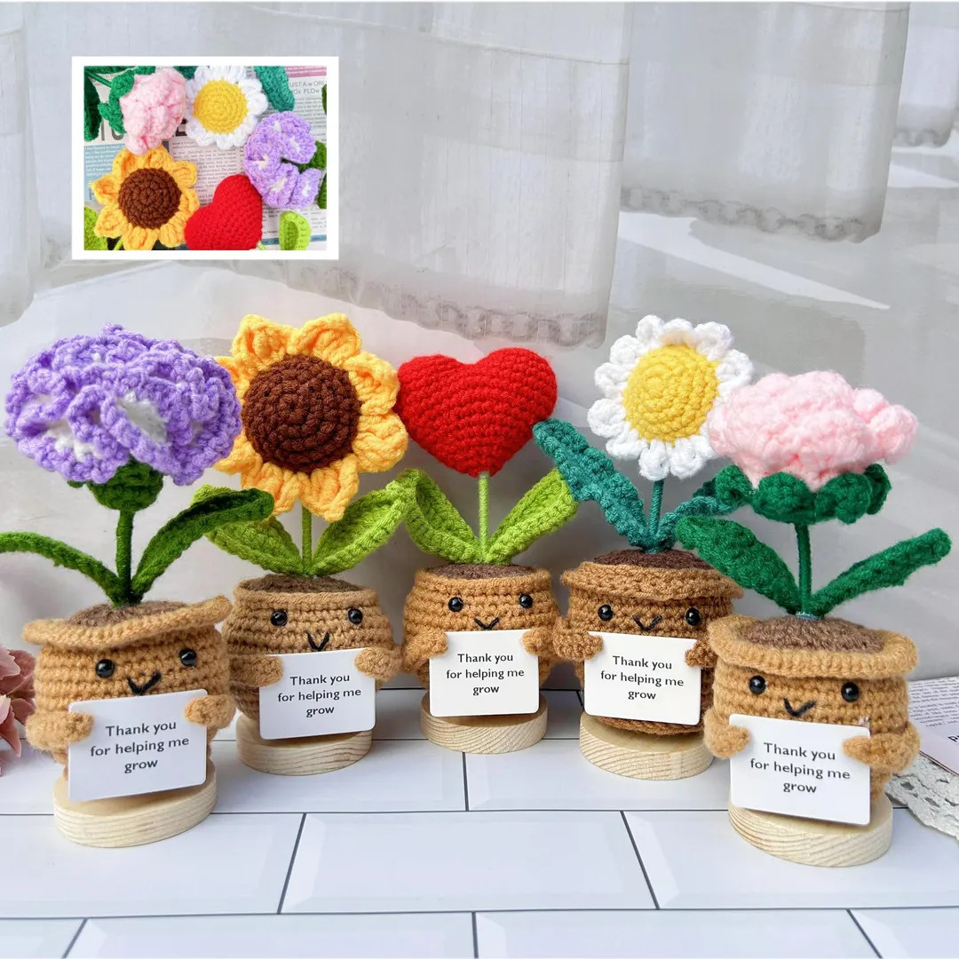 Thank You Gifts Set-handmade Crochet Sunflower/rose/daisy/carnation/red Heart-helping Me Grow Pot... | Etsy (US)
