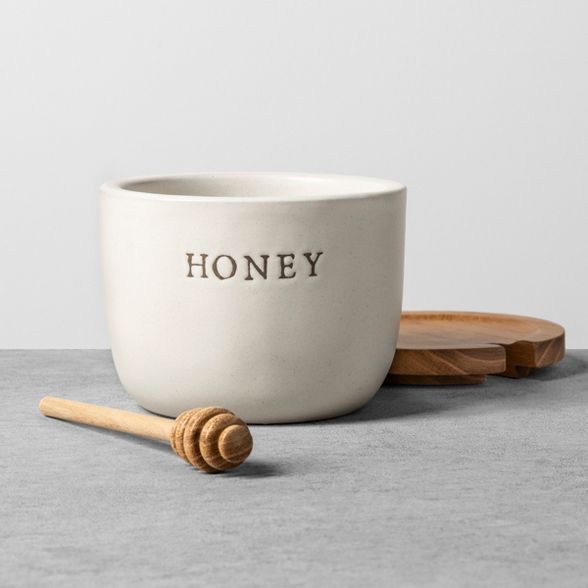 Stoneware Honey Pot with Acacia Wood Dipper and Lid - Hearth & Hand™ with Magnolia | Target