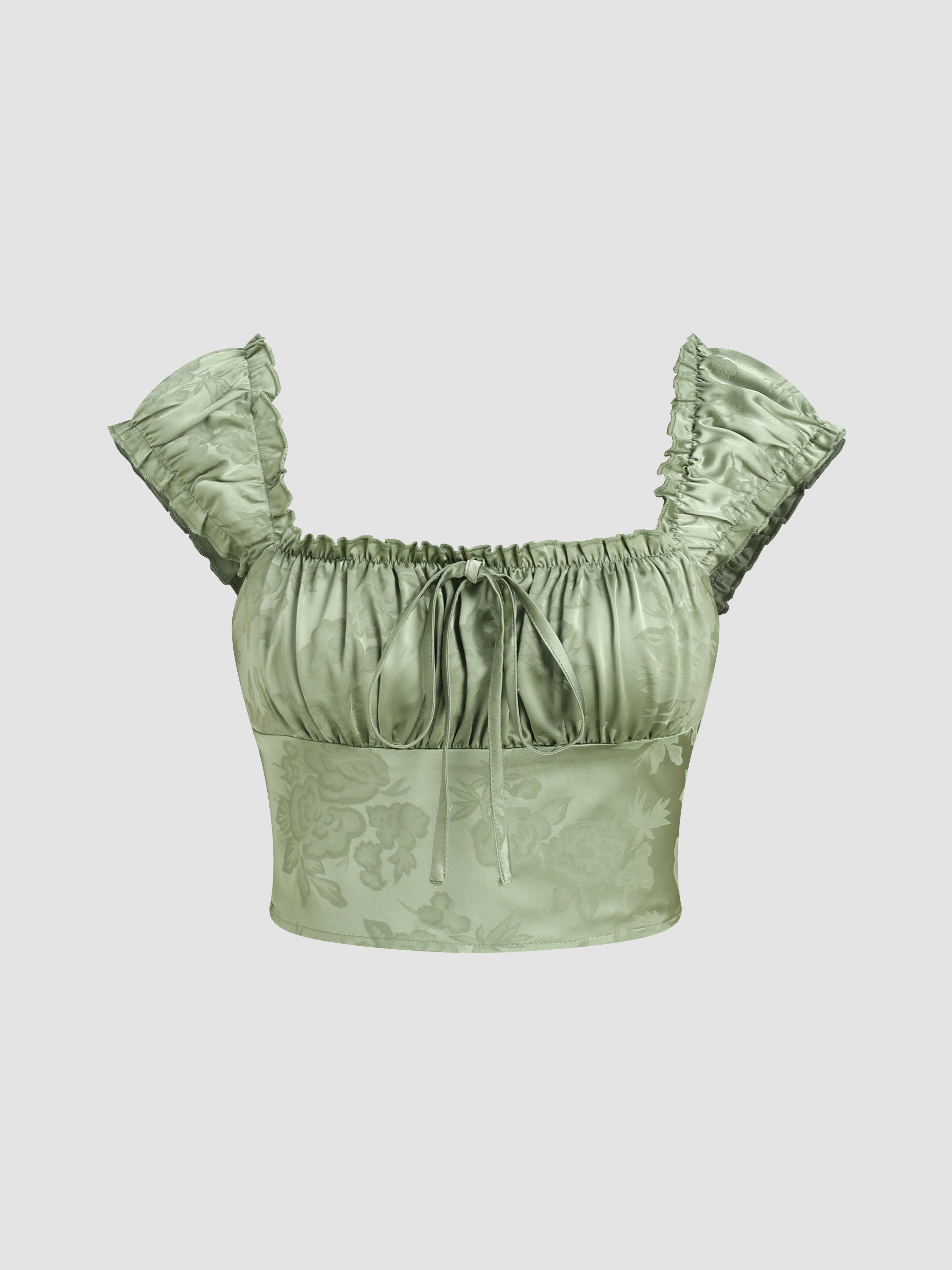 Satin Floral Shirred Knotted Crop Top - Cider | Cider