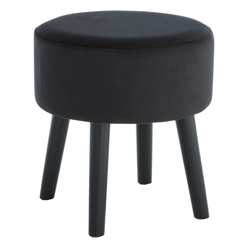 Emmy Stool with Black Wooden Legs, Black Velvet | At Home